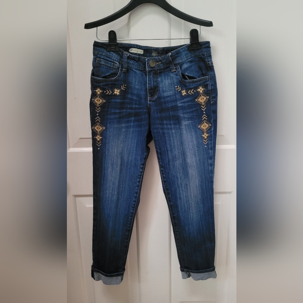 Kut Crop Denim Jeans with Embroidery-Great Condition.